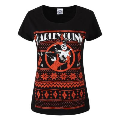 Harley Quinn T-Shirt Jacquard Femme Noir Sous Licence Officielle