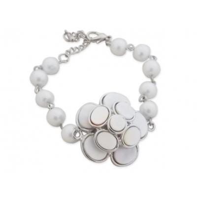 Bracelet perles et palets blancs nacrés bijou fantaisie pas cher