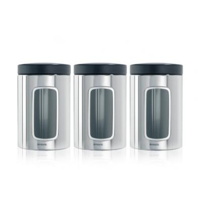 BRABANTIA RÉCIPIENT DE CONSERVATION FENÊTRE ACIER BRILLANT COUVERCLE NOIR 1,4 L LOT DE 3