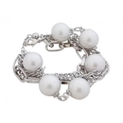Bracelet aux chaines argentées et perles blanches bijou fantaisie pas cher