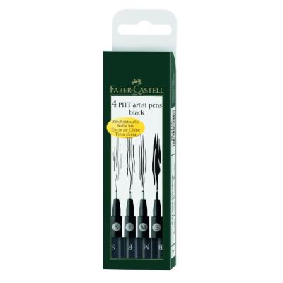 Faber-castell 167100 feutre pitt artist pen noir étui de 4 s/f/m/b