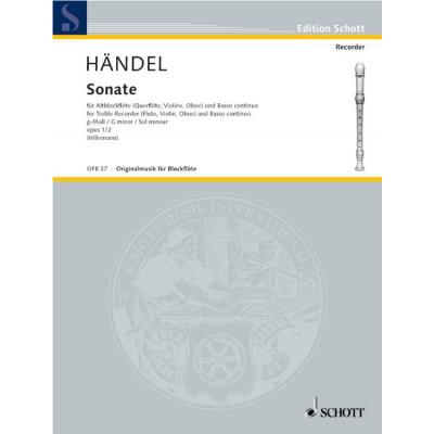 Partitions classique SCHOTT HÄNDEL G.F. - FOUR SONATAS OP 1 HWV 360 - TREBLE RECORDER (VIOLIN, OBOE, FLUTE) AND BASSO CONTINUO Flûte à bec