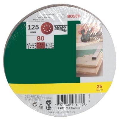 Bosch 2607019493 Lot De Feuilles Abrasives pour Ponceuse Excentrique Grain 80/125 Mm 25 Pièces