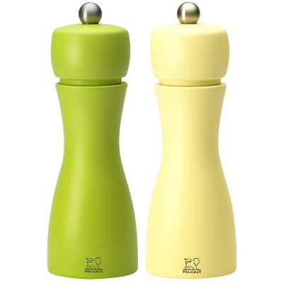 Peugeot - Duo de moulins à poivre et à sel manuels en bois couleur pomme granny et paille 15 cm