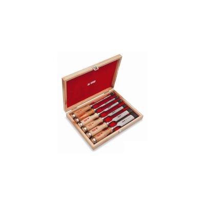 Coffret de 6 ciseaux de menuisier 6 10 12 16 18 20 et 26 mm manche bois 685-M
