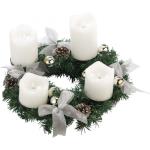 Couronne de l'Avent avec ornements argentés & 4 bougies à LED