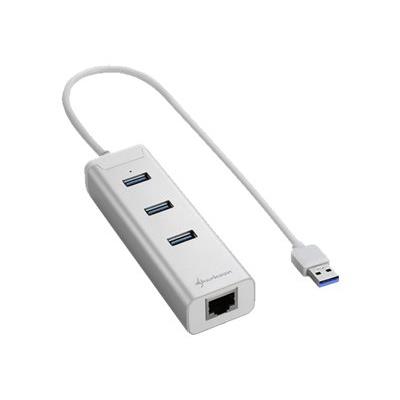 Sharkoon 3-Port USB 3.0 Aluminium Hub + RJ45 Ethernet Adapter - hub - 3 poorten