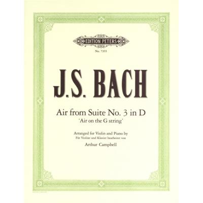 Partitions classique EDITION PETERS BACH JOHANN SEBASTIAN - 'AIR ON THE G STRING' FROM ORCHESTRAL SUITE NO.3 IN D - VIOLIN AND PIANO Violon