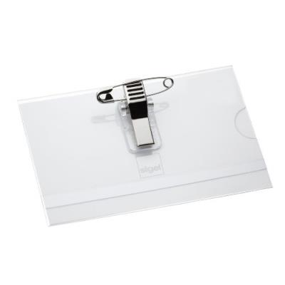 Sigel zb200 lot de 50 badges avec pince combinée en plastique rigide + bristol 54 x 90 mm transparent