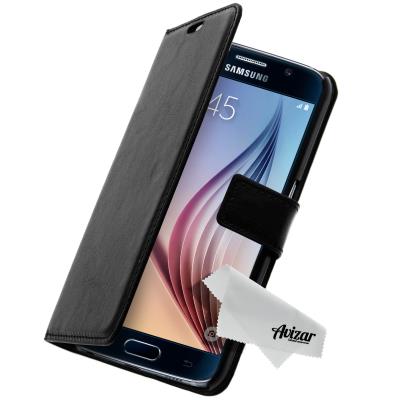Avizar Housse Etui à Clapet Portefeuille Samsung Galaxy S6 - Noir