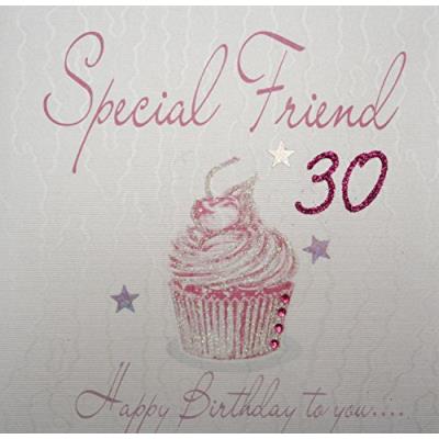 White cotton cards wb 202-30 rose cupcake special friend happy birthday to you... 30 main carte d'anniversaire 30 ans blanc