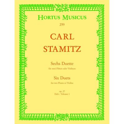 Partitions classique BARENREITER STAMITZ CARL - SECHS DUETTE, OP 27, VOL. 1 - FLUTE Flûte traversière