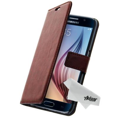 Avizar Housse Etui à Clapet Portefeuille Samsung Galaxy S6 - Marron