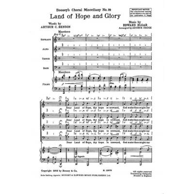 Partitions classique BOOSEY & HAWKES ELGAR EDWARD - LAND OF HOPE AND GLORY - MIXED CHOIR  AND PIANO Choeur et ensemble vocal
