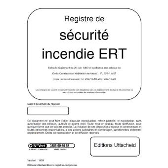 Registre De Sécurité Incendie ERT 2025 - Obligatoire Pour Établissements >50 Personnes - Uttscheid