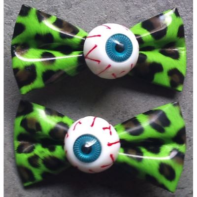 2 pince à cheveux oeil leopard vert pin up punk rockab