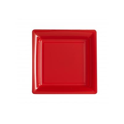 12 Assiettes Carrées En Plastique Rouge 29 X 29 Cm