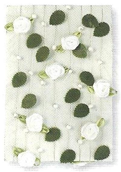 Guirlande de roses av. feuilles + perles - Blanc