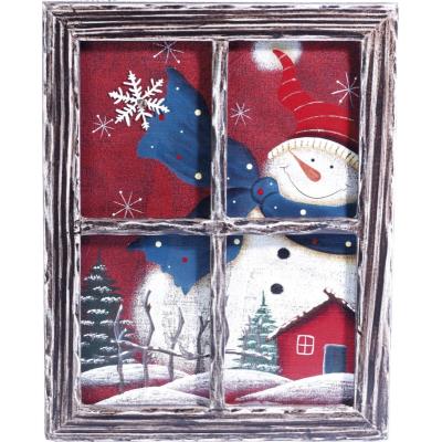 Cadre décoratif en bois trompe-l’œil ''Fenêtre'' - Bonhomme de neige