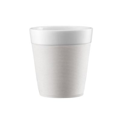 Bodum set de 2 mugs en porcelaine avec bande silicone bistro 0,17 l blanc creme