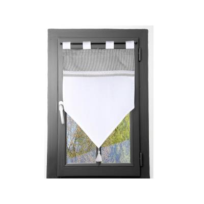 Brise-bise à  passants 100% coton parement rayures bas pointe pompon ANGELE - Gris/bleu - 60x90cm