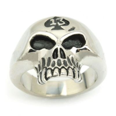 chevaliere crane as de pique 13 13US bague homme biker tete mort