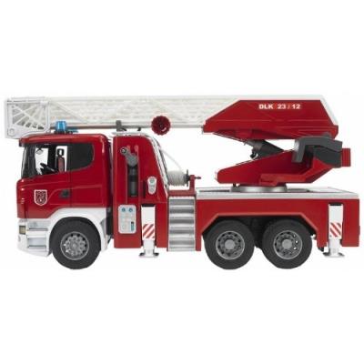 Bruder - 3590 - véhicule miniature - camion - pompier scania r-série avec echelle et pompe à eau fonctionnelles - module son et