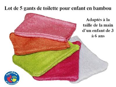 Lot de 5 gants bio en bambou à la taille de la main de l'enfant