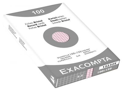 Bristol Exacompta 100x150mm 205g Quadrillé - Etui de 100 fiches - Rose
