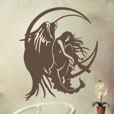 Pick and Stick Sticker Mural fée sur la lune - 65 x 55 cm, Noir