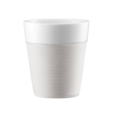 Bodum set de 2 mugs en porcelaine avec bande silicone bistro 0,3 l blanc creme