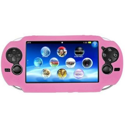 Pack 3 en 1 Sony PS Vita 1000 : Housse silicone rose - Câble chargeur synchronisation USB - Film Protection écran