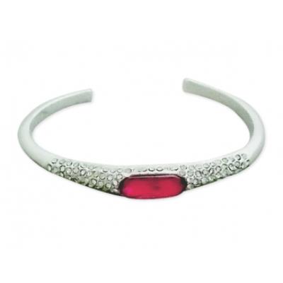 Bracelet rigide argenté semi-ouvert, faux diamant rose et strass bijou fantaisie pas cher