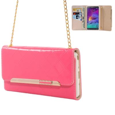 Galaxy Note 4 : Coque Housse Cuir (PU) Rose Porte Feuille avec chaîne