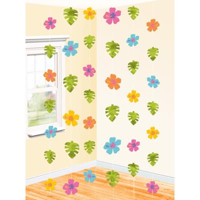 Guirlandes verticales hawaiennes fleurs d'hibiscus (x6)