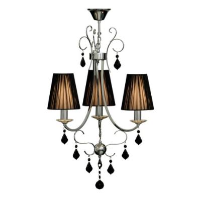 Premier Housewares Luma 3 Arm Black Chandelier Crystal With Ribbed Fabric Shades