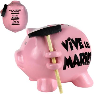 Tirelire cochon avec un petit marteau - Vive les Mariés