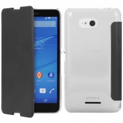 Etui rabat latéral noir et dos transparent pour Sony Xperia E4G