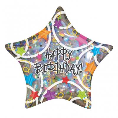 1 Ballon Mylar Etoile Happy Birthday-45 cm