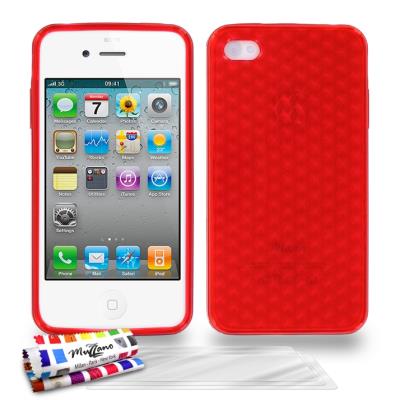 Coque Souple ORIGINALE Ultra Fine Rouge , Diams, de MUZZANO pour APPLE IPHONE 4S + 3 Films de Protection Ecran UltraClear Pour APPLE IPHONE 4S