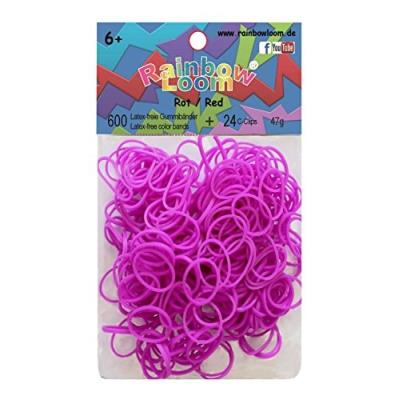 Elastiques rainbow loom original néon lilas - 300 elastiques + 12 fermoirs
