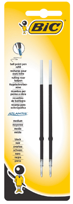 Bic - Recharge / Stylo Atlantis Noir - Blister De 2
