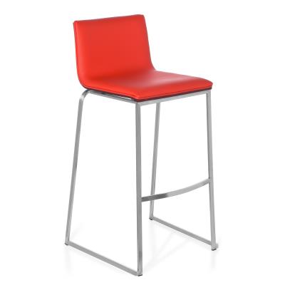 Tabouret De Bar Wood (Lot De 2 Tabourets) En Acier Inoxydable Brossé Et Similicuir Rouge