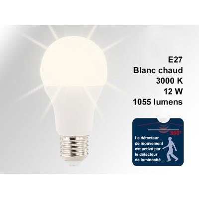 Ampoule à LED 12 W/E27 avec détecteur de mouvement radar Blanc