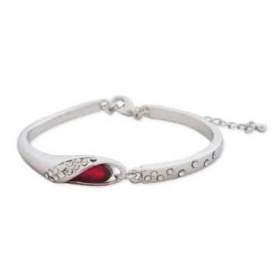 Bracelet fantaisie argenté, faux cristal rouge et strass bijou fantaisie pas cher