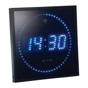 Horloge digitale murale avec 60 LED - Radiopilotée - Bleu