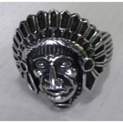 chevaliere tete chef d'indien avec plume 11US inox bague homme