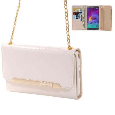 Galaxy Note 4 : Coque Housse Cuir (PU) Blanc Porte Feuille avec chaîne