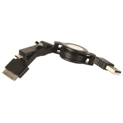 Cordon rétractable Universel Mini USB/Micro USB/iPhone 4 à USB noir 0.8m blister