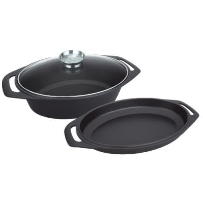 Kopf stromboli plat à rôtir en aluminium moulé 3 parties gril plat pour poisson couvercle en verre forme ovale passe au lave-vai